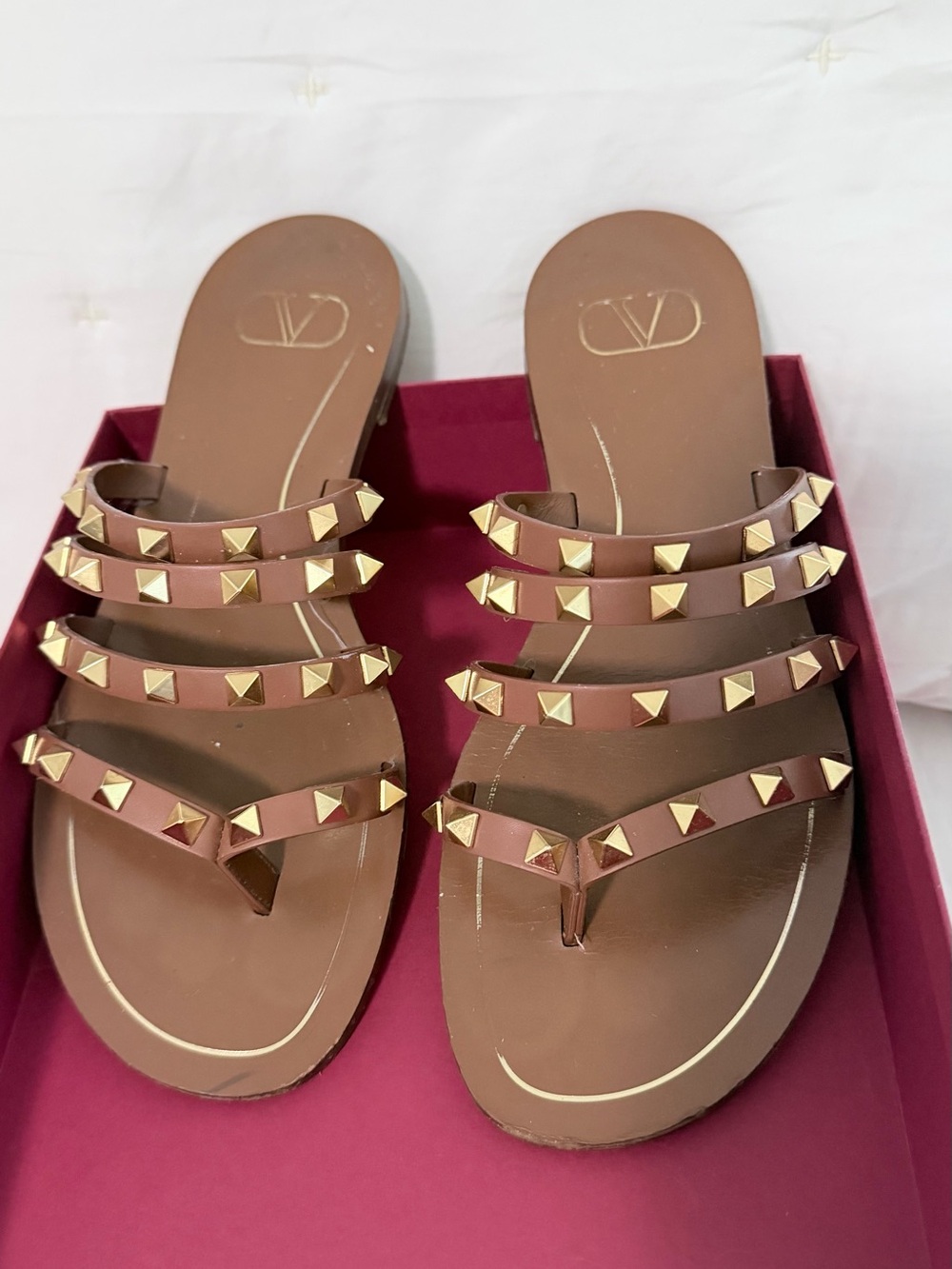 Valentino Leather Studded Slide Sandals